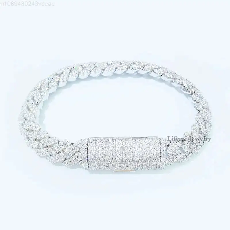 

Wholesale 10mm Gold Plated High Quality Diamond Cuban Link Chain Bracelet VVS Moissanite Solid 925 Silver Hip Hop Jewelry Men