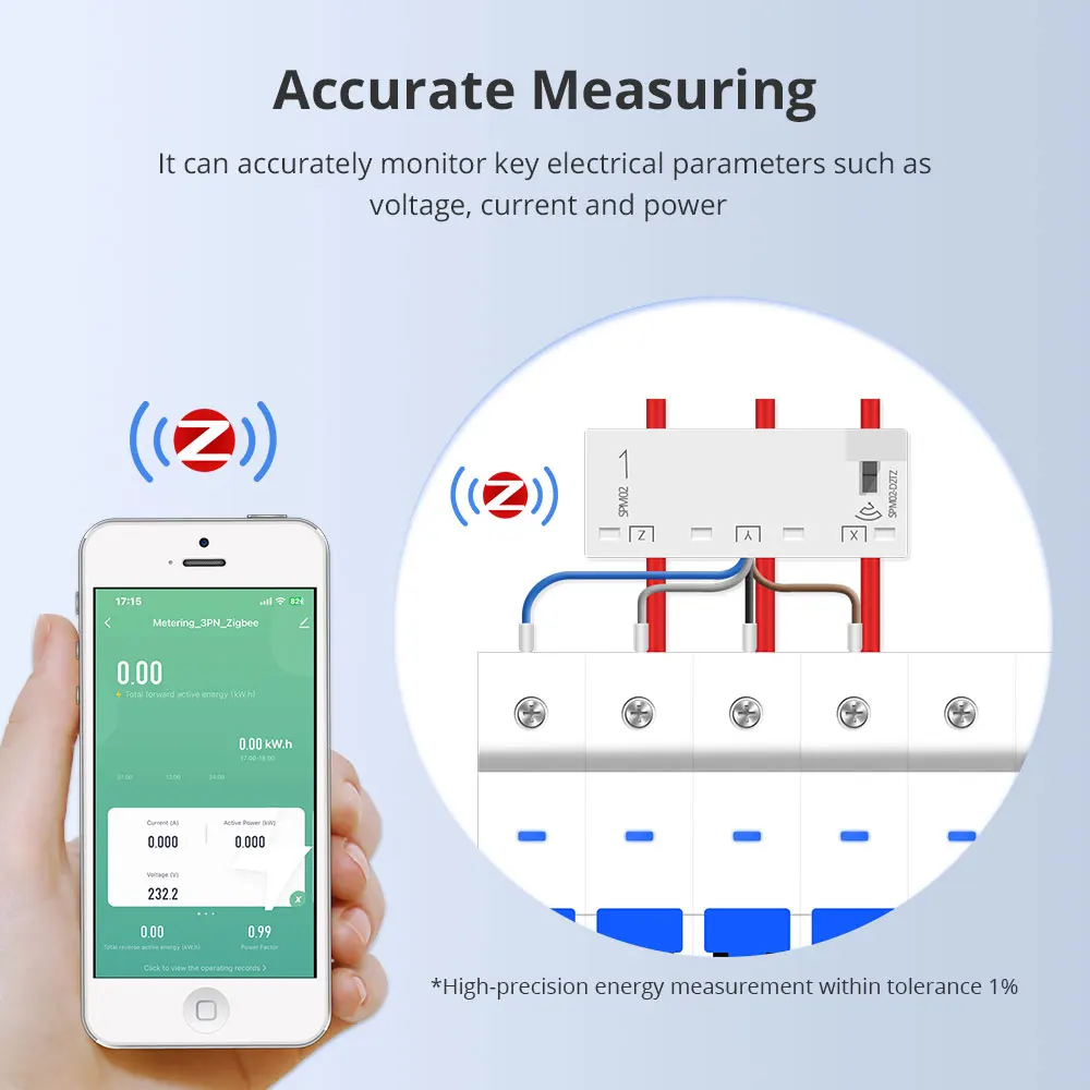 Yagusmart 3 Phase 4 Wire Smart Energy Meter 63A Zigbee WiFi Power Monitoring Alarm Sensor 208V 415V  Work with Tuya APP