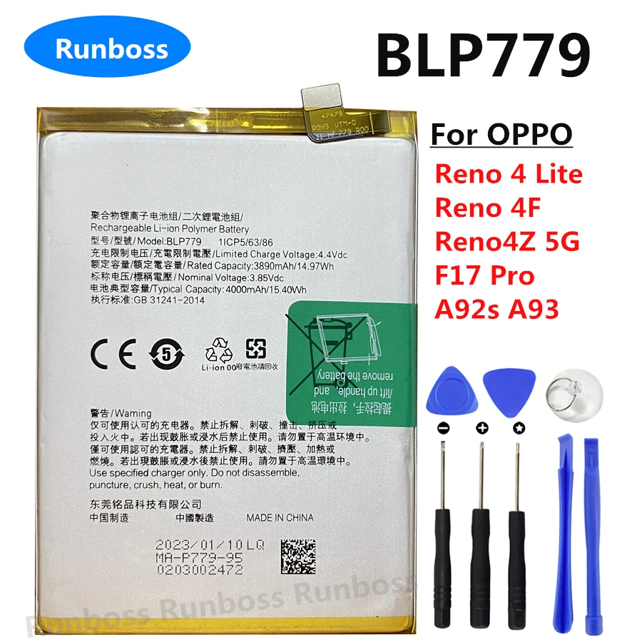 Original 4000mAh BLP779 Battery for OPPO Reno 4 ,Reno 4Z ,Reno4 Lite ,Reno 4F , F17,F17 Pro ,A92s ,A93 2020 ,A73 4G Mobile Phone