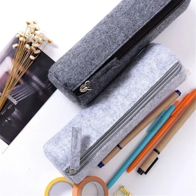 

Portable Purse Retro Felt Pencil Pen Case Pouch Zipper Bag School Stationery Office Supplies Simple Style for Student Gift