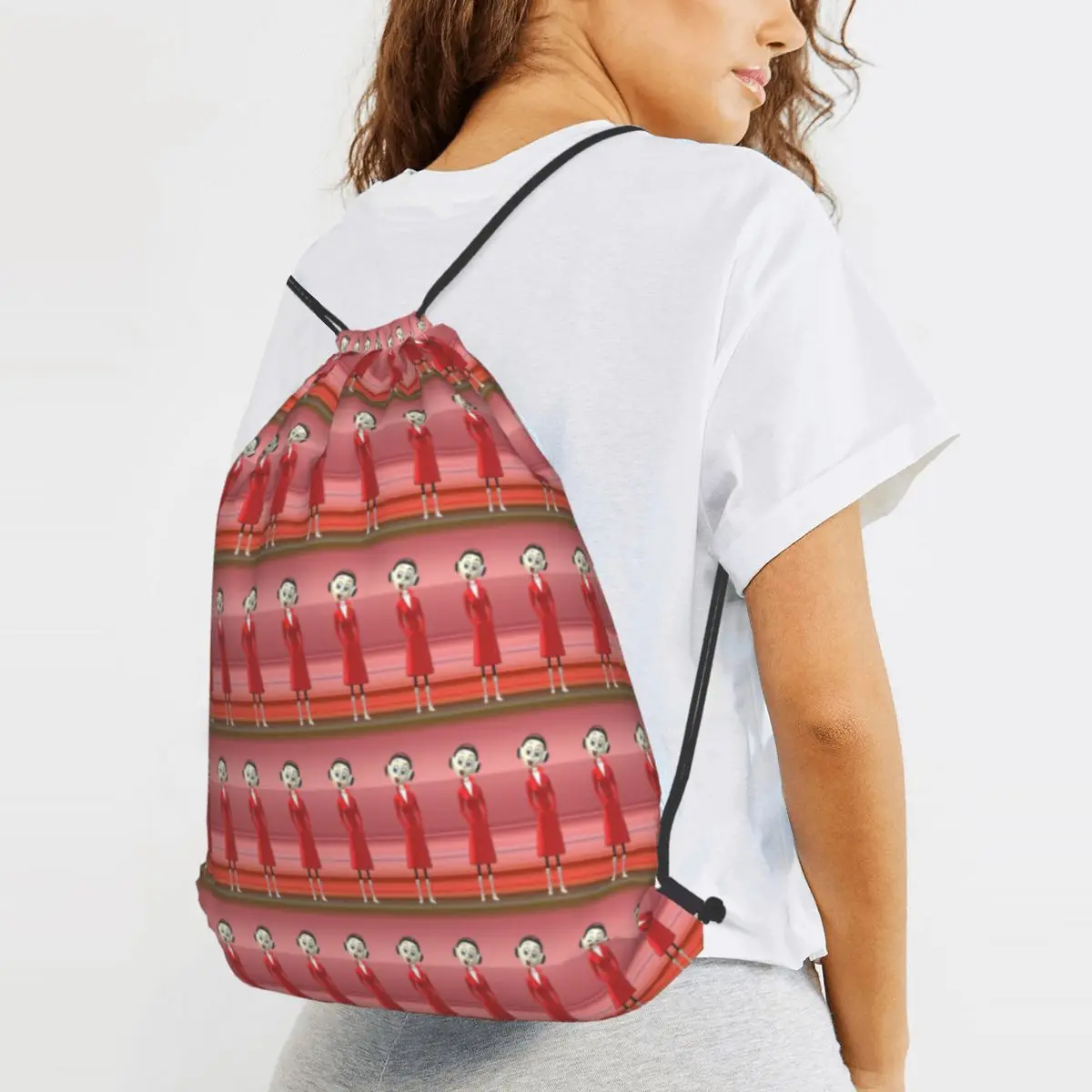

Red Long Coat Girl Backpacks Fashion Drawstring Bags Sports Bag Book Bags for Man Woman Students