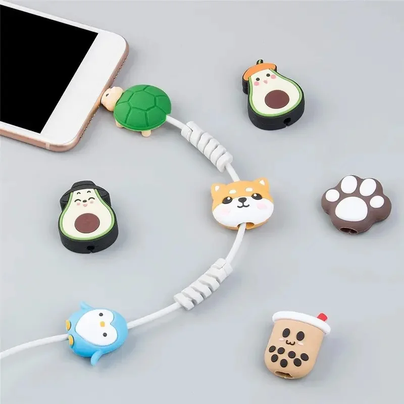 Cartoon 1 Pcs Mini USB Cable Protector Data Line Cord PVC Winder Cover For iPhone Android Charging Cable Protective Case