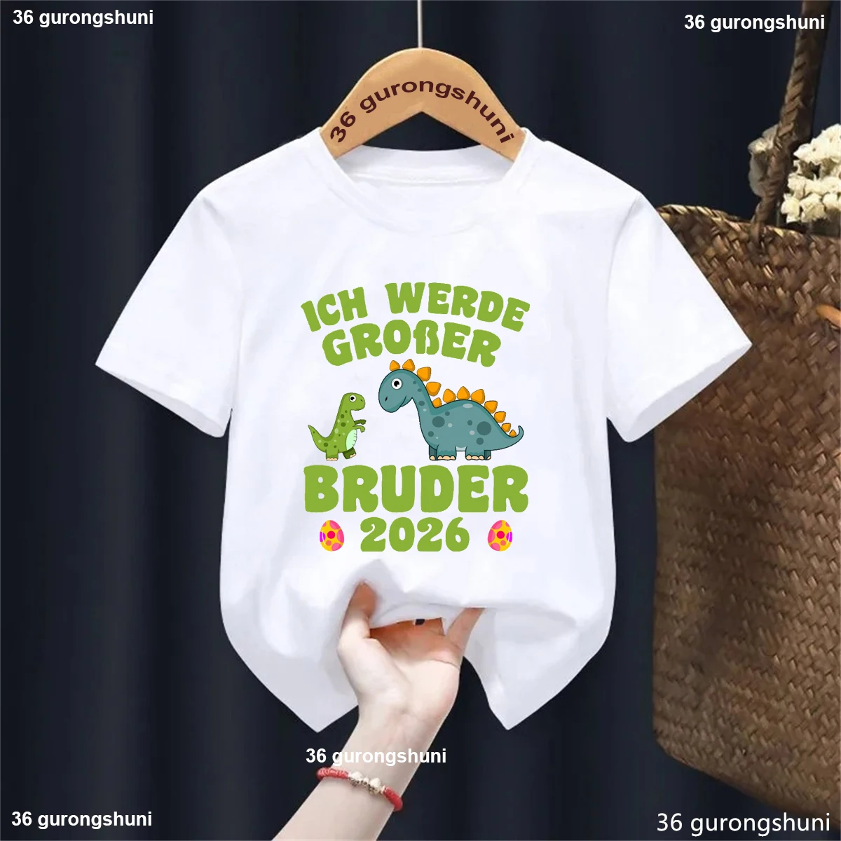 Camisa Ich Werde GroßEr Bruder 2026 Dino, Big Bro, promovida à camisa do irmão mais velho, camisa do irmão, presentes para crianças pequenas, presente para crianças