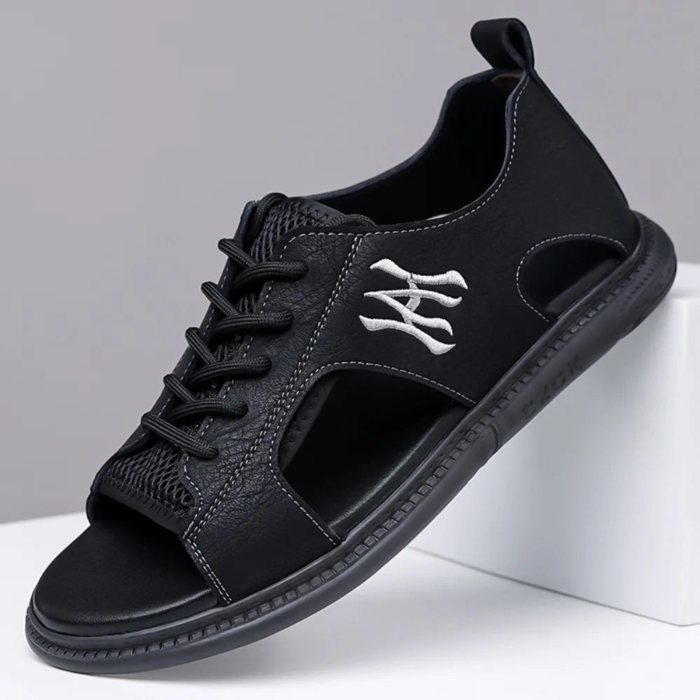2026 New Fashion Brand Roman Sandals For Men Soft Sole Comfortable High-Quality Leather Beach Men's Casual Shoes