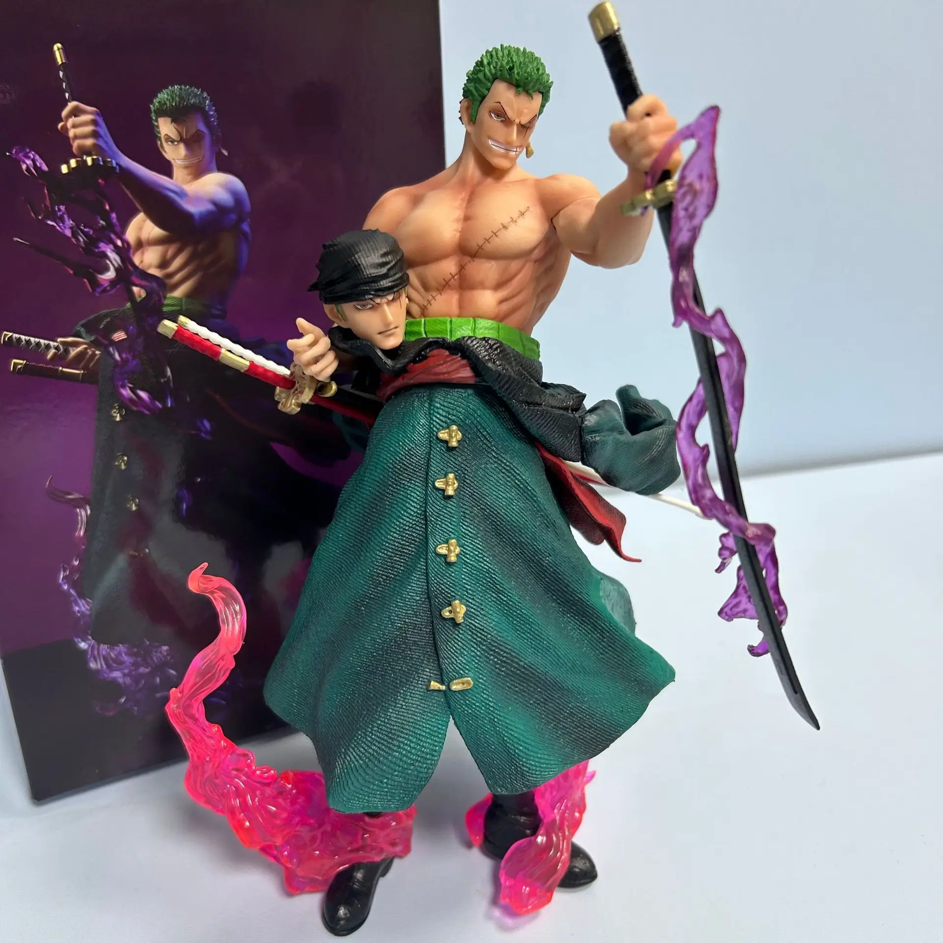 23cm One Piece Figure Roronoa Zoro Anime Figure Gk Zoro Statue Figurine  Model Pvc Two Head Doll Collection Decoration Toys Gift