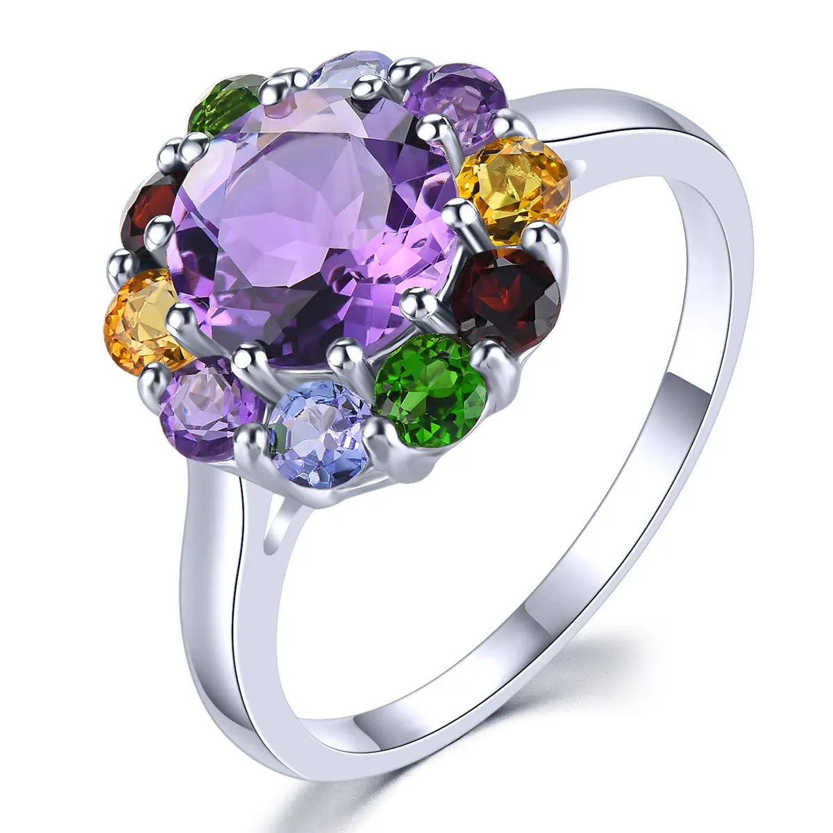 

Natural Amethyst Sterling Silver Rings 2.9 Carats Genuine Multicolor Citrine Garnet Diopside Exquisite Fine Jewelrys S925 Gifts