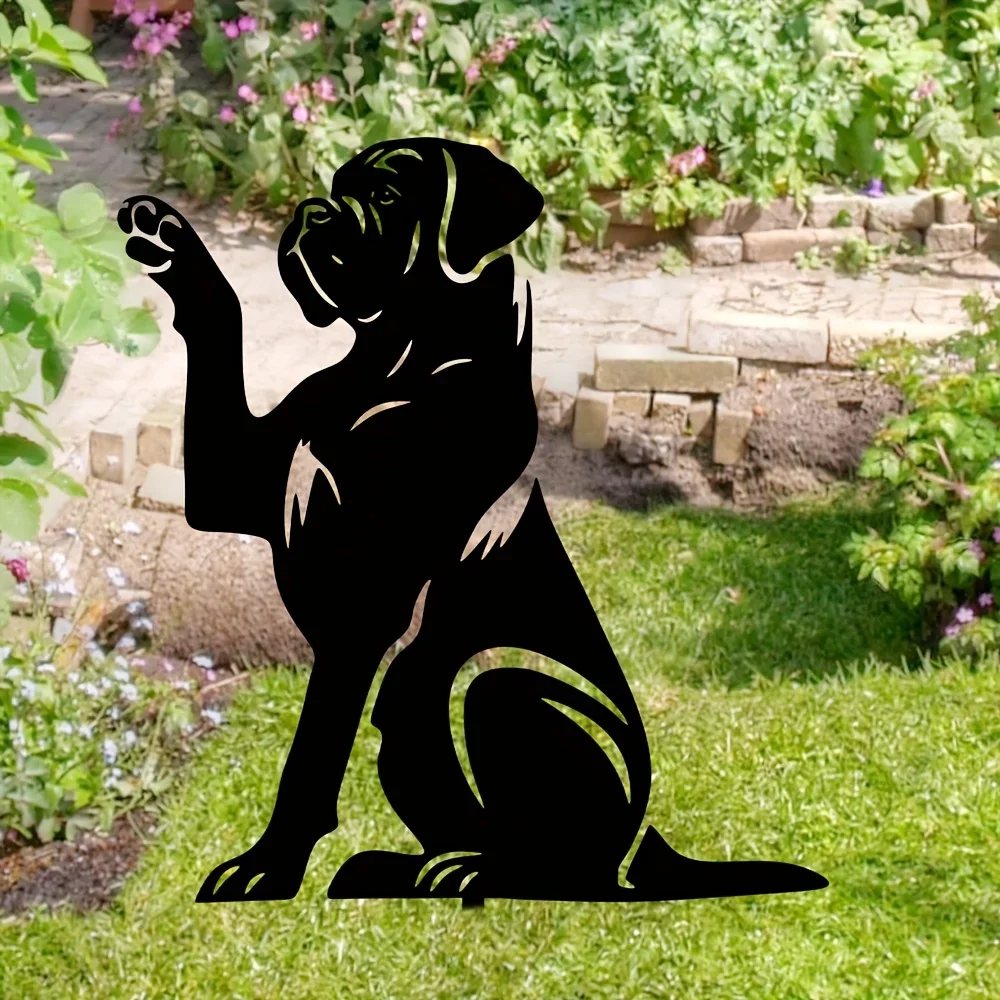 【2D Flat】Mastiff Dog Black Metal Garden Stake - Sturdy Outdoor Decor for Lawn, Porch Fence Perfect Gift for Mastiff Enthusiasts