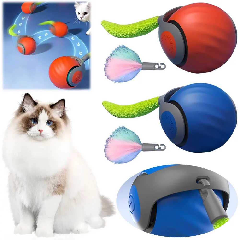 Automatic Moving Cat Toy Ball Two Speed Adjustment USB Rechargeable Smart Cat Toys Ball Speedy Tail Cat Toy Cat Game Accessories