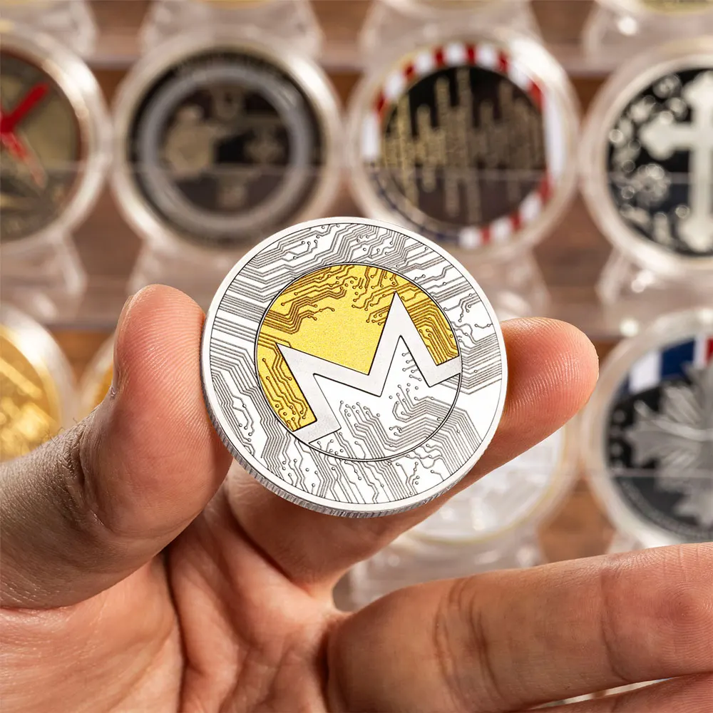 عملات مونيرو المشفرة العملات المادية تشفير الفضة مطلي عملة تذكارية هدية قابلة للجمع