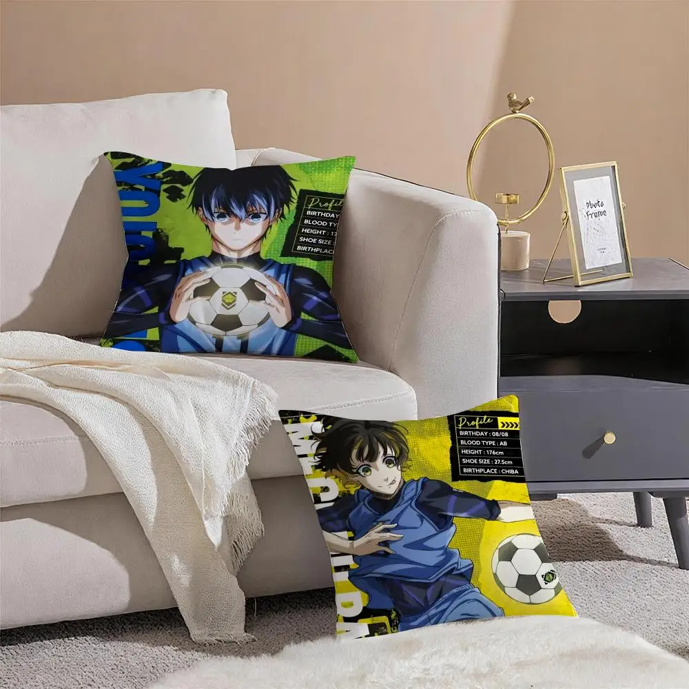 Anime B-Blue Lock Cushion Cover Linen Pillowcase Cover Soft Decor for Sofa Home Room
