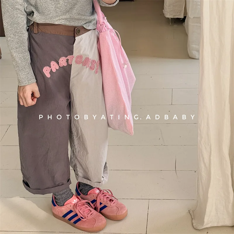 2025 Spring New Children Casual Pants Patch Letter Embroidery Baby Girl Harem Pants Loose Kids Girls Cotton Trousers Clothes