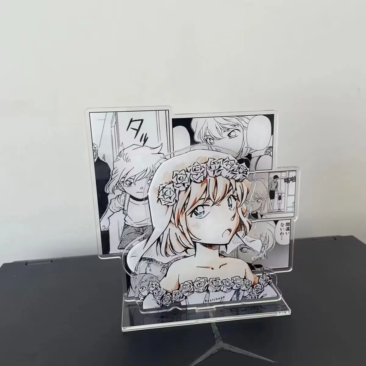 "المحقق كونان"، لوحة أصلية "Ai Haibara" مصنوعة من مروحة، مجموعة زخرفية مزهرية مزدوجة