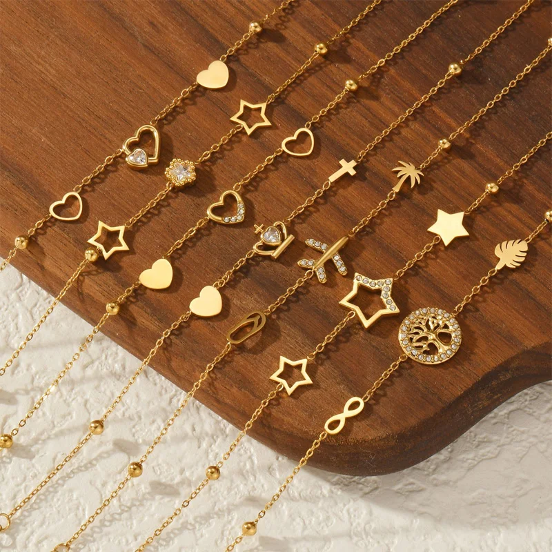 Nextvance Multiple Styles Zircon Bracelet Crown Heart Moon Star Gold Color Stainless Steel For Women Summer Party Jewelry Gifts