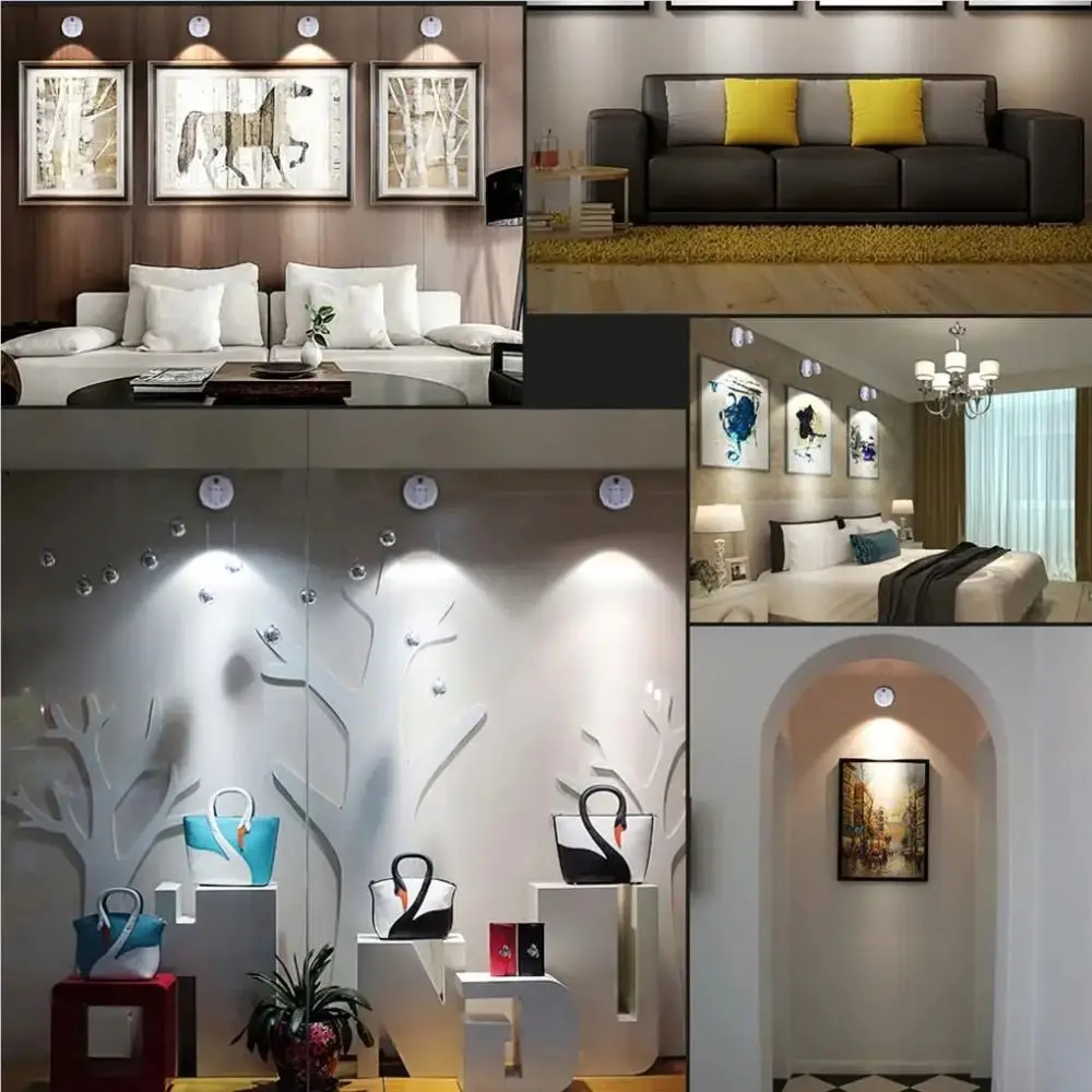 

Remote Control Wireless Spotlights Rotatable USB Recharged Cabinet Spotlights Adjustable angle Dimmable LED Spot Lights
