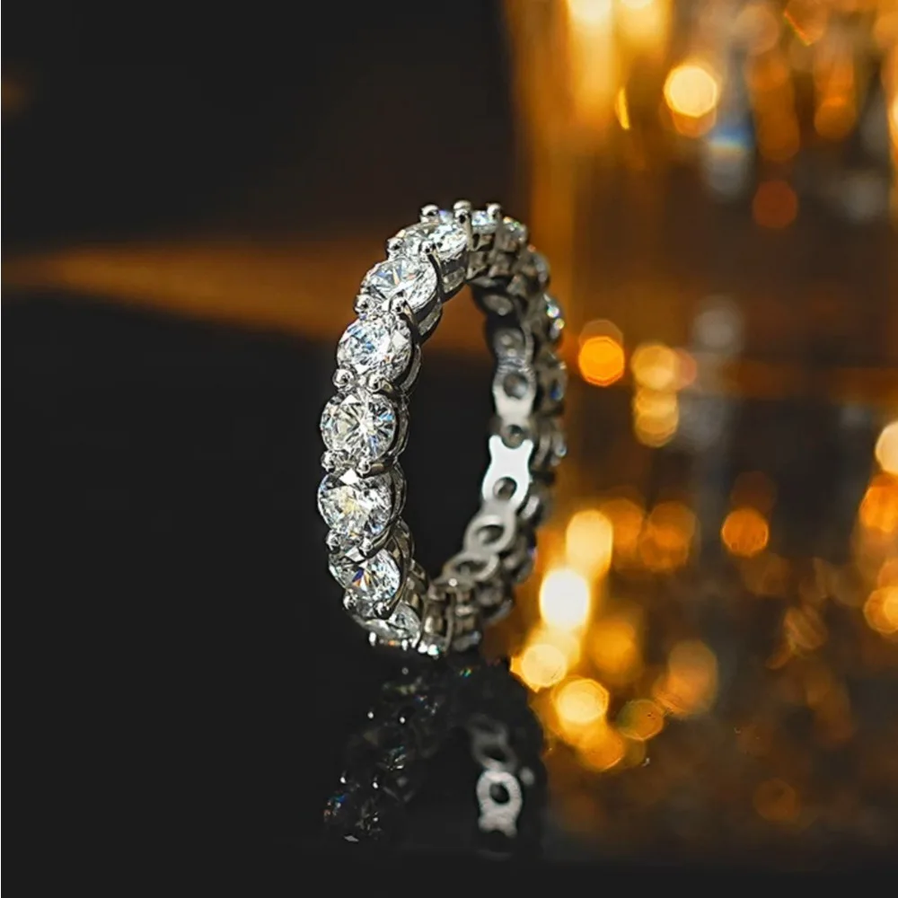 Real 3/5mm Moissanite Row Rings 925 Sterling Silver For Women Pt950 Plated No Fade Finger Ring Party Wedding Diamond Jewelry GRA