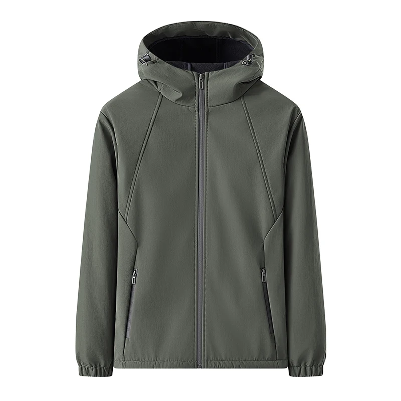 

New Men's Thiened Fce Lined Hooded Soft ell Jaet Windproof Waterproof Breathable Open Cardigan Sle Soft ell Coat
