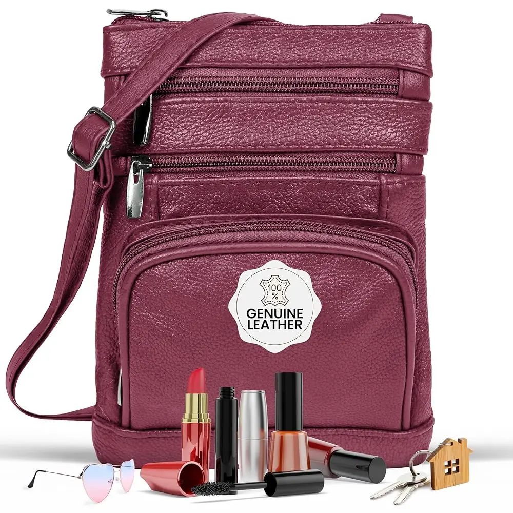 Krediz leather Crossbody Purses for Women, Multi Pocket Crossbody Purse with Adjustable Strap, Soft & Durable Leather Purse