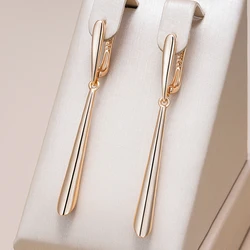 Kinel Hot Fashion Glossy Long Dangle Earrings For Women 585 Rose Gold Color Simple Tapered Shape High Quality Daily Fine Jewelry