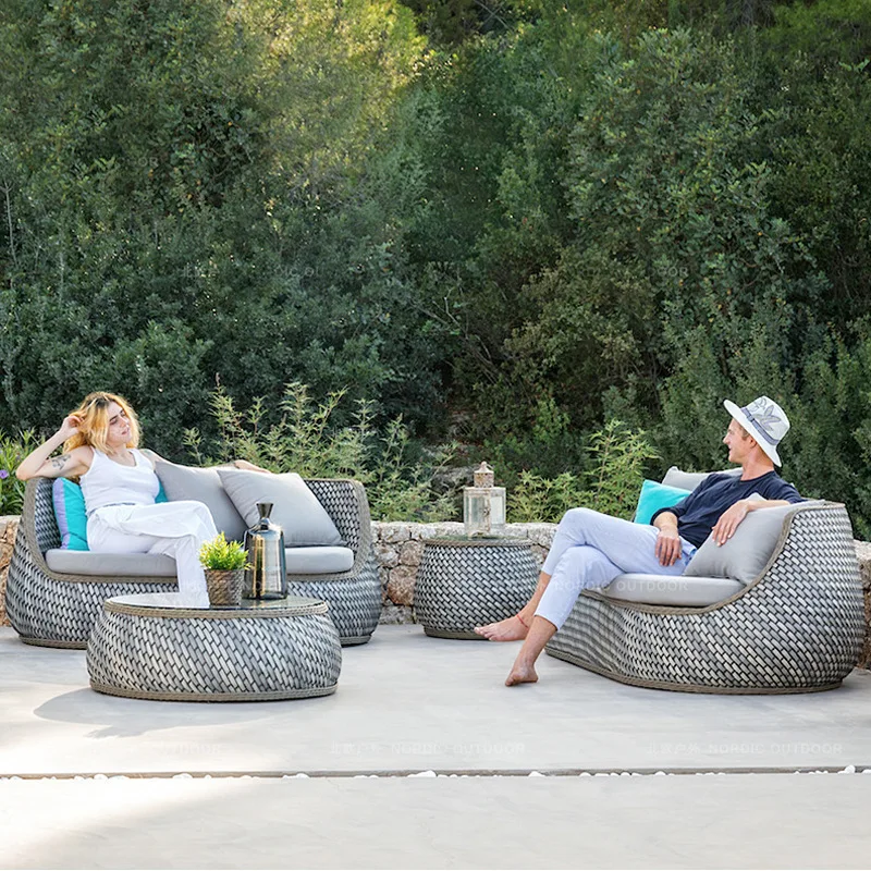 

Nordic outdoor double rattan sofa rattan art living room balcony chair waterproof sunscreen courtyard casual