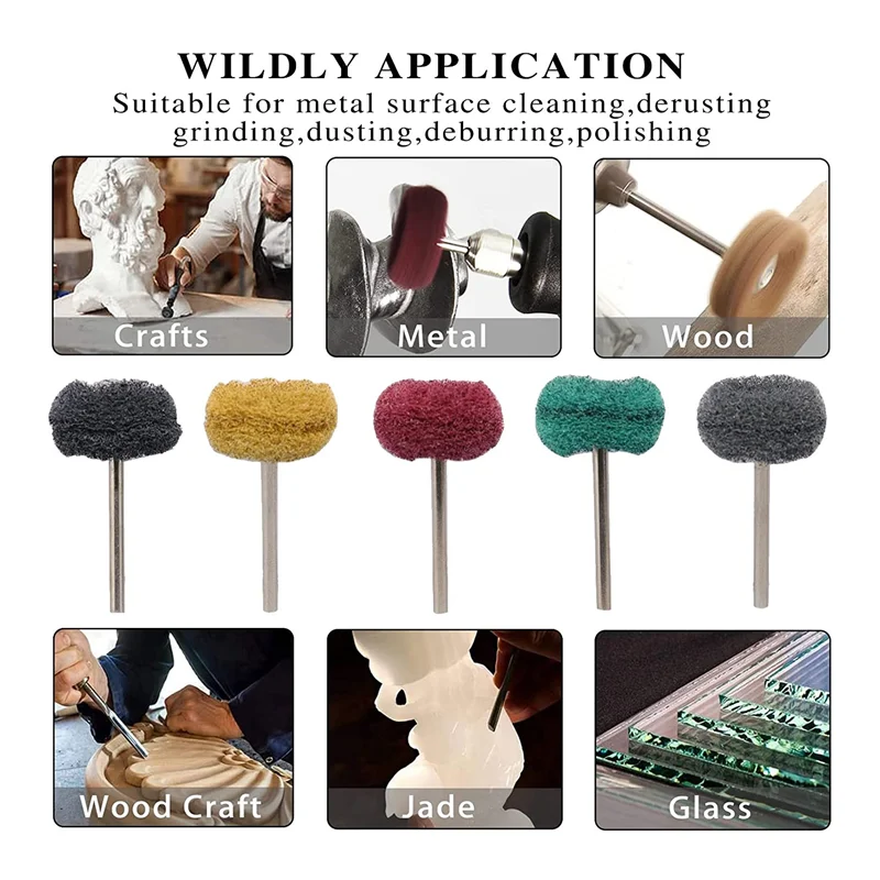 100Pc Abrasive Buffing Wheels 1 Inch Buffing Polishing Wheel Set 1/8In shank Grit Scouring Pad Abrasive Wheel Polishing