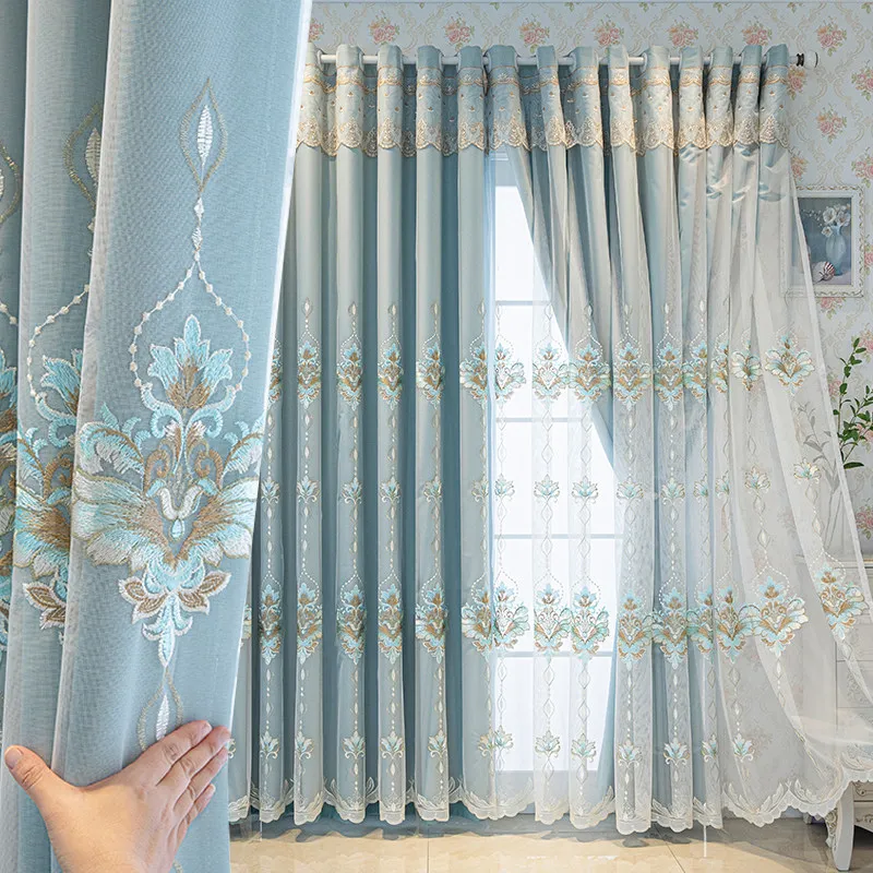 Customized Curtain Cloth and Gauze Integrated Double-layer Living Room and Bedroom Blackout Light Luxury High-end European-style