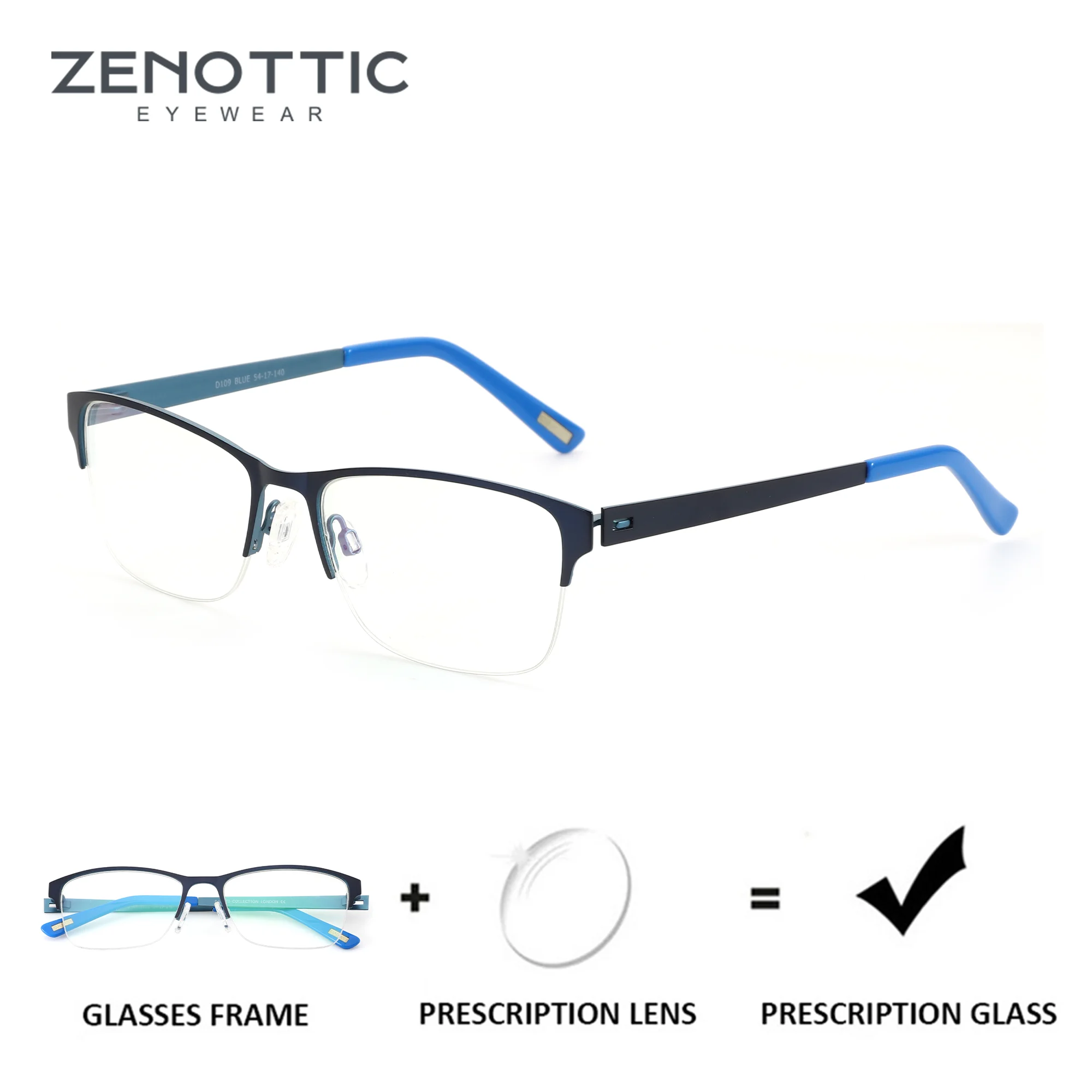 

ZENOTTIC S Size Unisex Square Half-Rim Metal Glasses Progressive Multifocal Lenses Prescription