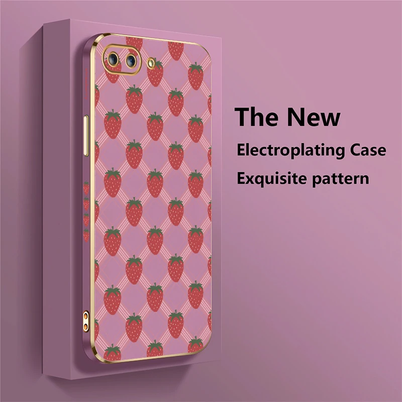 For infinix Hot 40 Pro 40i 30i 30 4G 5G 20 20S 20i Soft Silicone Phone Case Strawberry Grid Pattern Plating Shockproof Funda