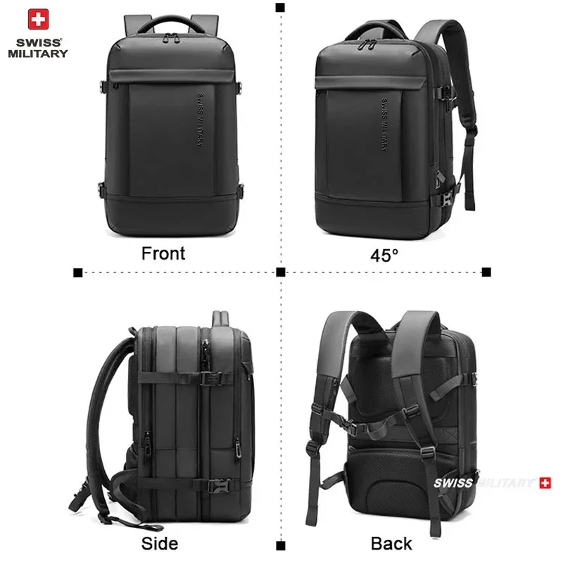 SWISS New Business Backpack Expandable USB Bag Waterproof Large 17 Inch Computer Backpack for Travel Urban Fashion Men Mochilas