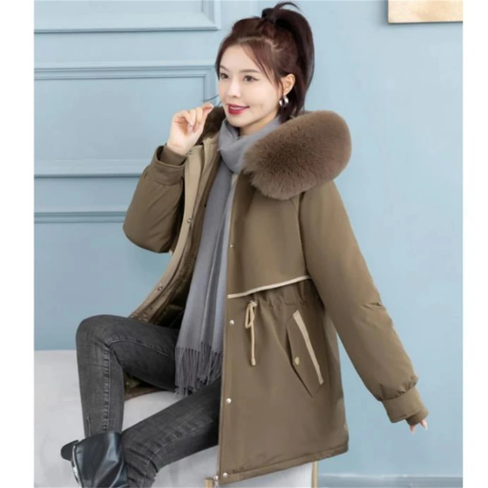 2024 New Fur Collar Parkas Women Hooded Fleece Liner Winter Jacket Detachable Warm Padded Coat Snow Wear Long Overcoat