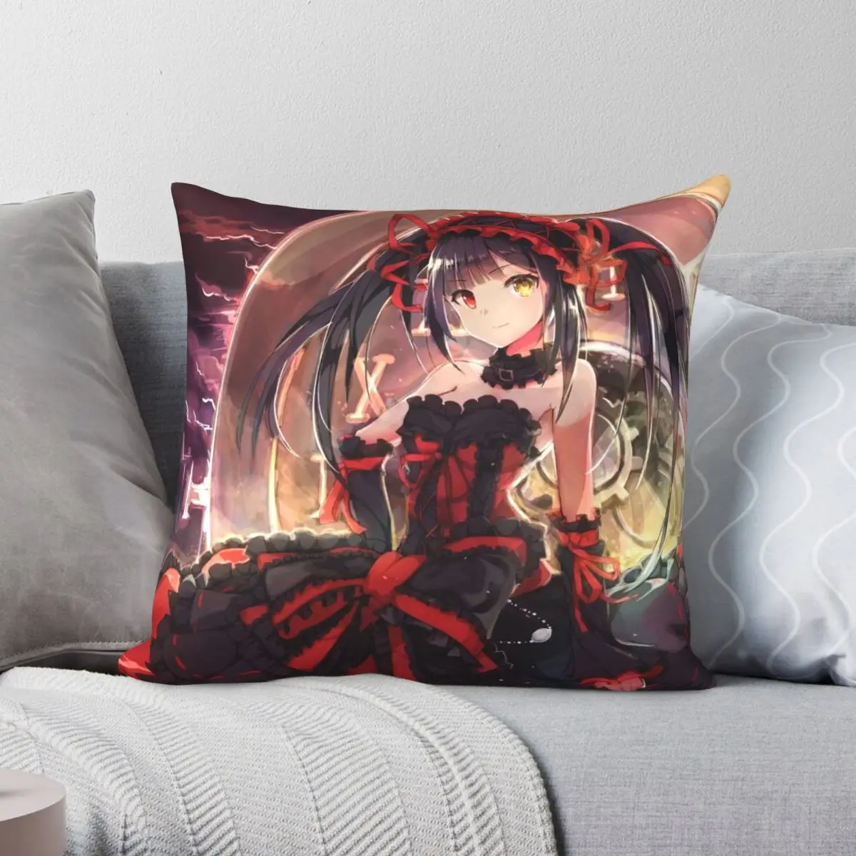 Kurumi Tokisaki Date A Live Square Pillowcase Polyester Linen Velvet Printed Zip Decor Throw Pillow Case Home Cushion Case 45x45