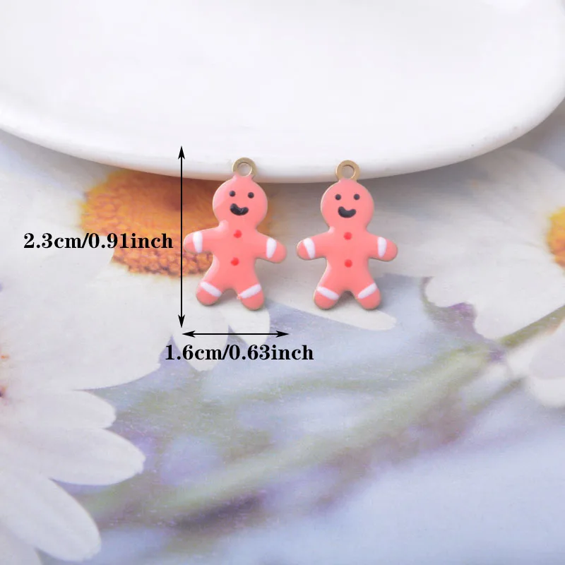10 قطعة إكسسوارات مجوهرات عيد الميلاد رجل خبز الزنجبيل على الوجهين المينا الصغيرة لطيف معلقة النحاس صنع المجوهرات