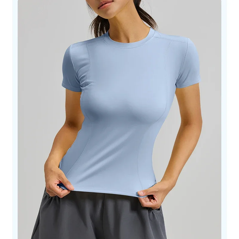 New  Women Slim Fit Yoga T-Shirt Quick Dry Breathable Short Sleeve Running Top Lightweight Moisture Wicking Tight Fitness Tee