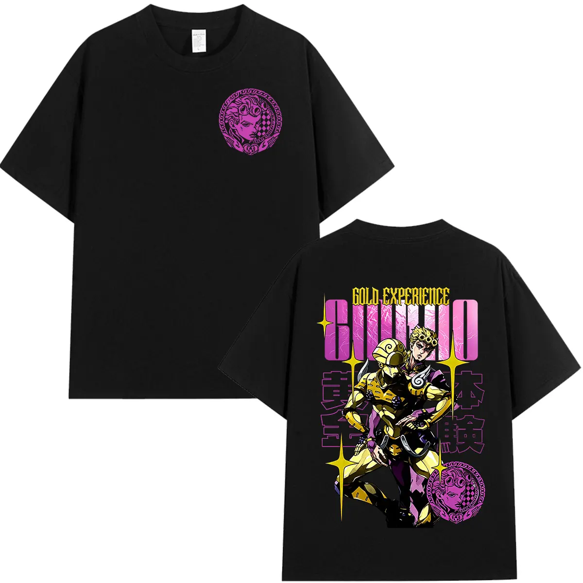 Anime Jojo Bizarre Adventure Giorno Giovanna Gold Experience T Shirts Men's Women Cotton Casual Short Sleeves T-Shirt Streetwear