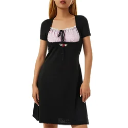 2024 New Summer Casual Style Letter Print Slim Hip Low Chest Sexy Strap Square Neck Mini Dress
