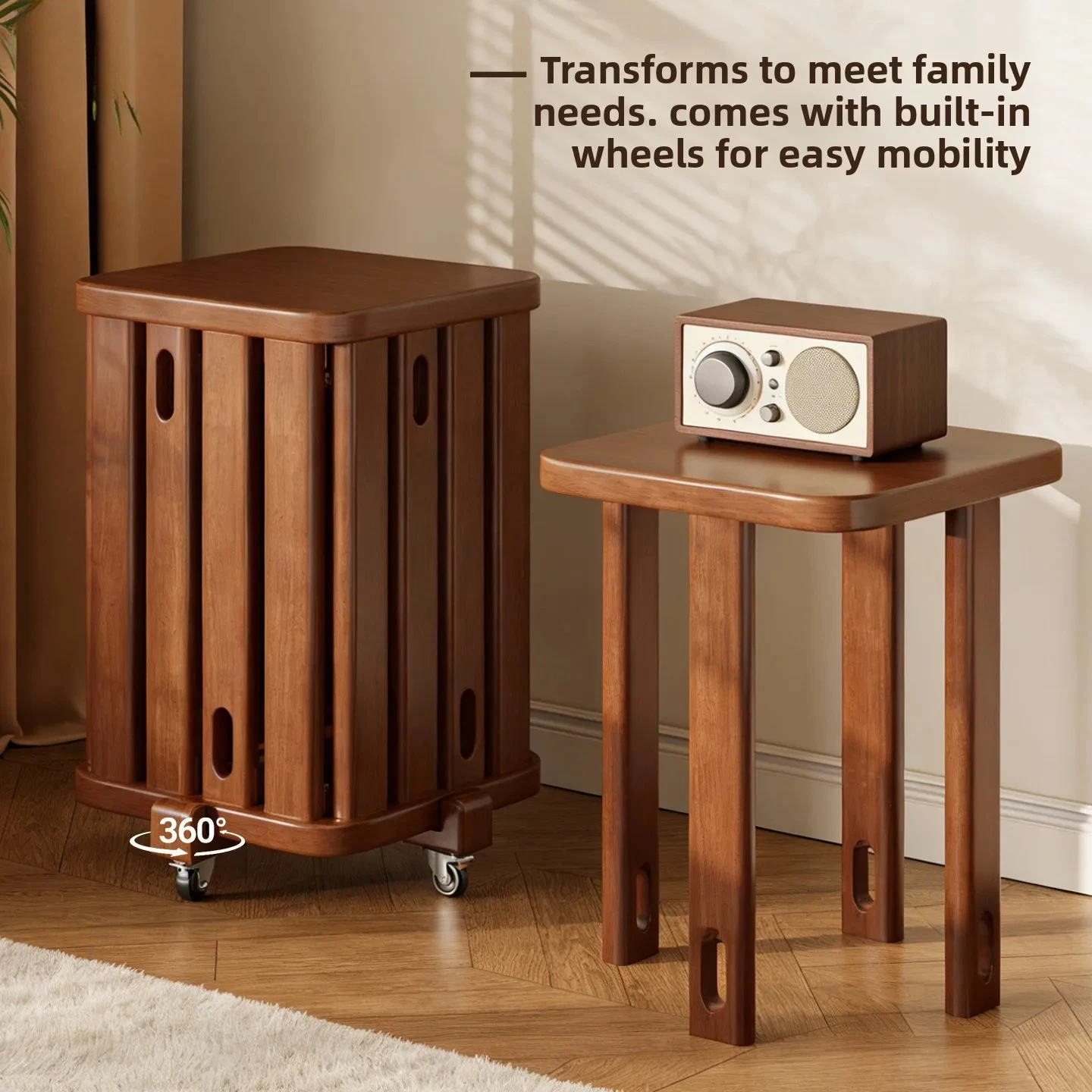 Solid Wood Square  Stackable  Design Small  High Appearance Table  Low  Multifunctional