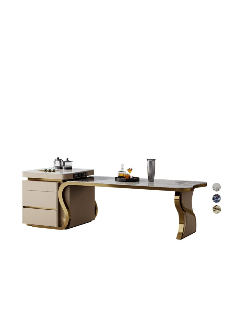 High-end island dining table tea table integrated retractable household large villa pull-out table