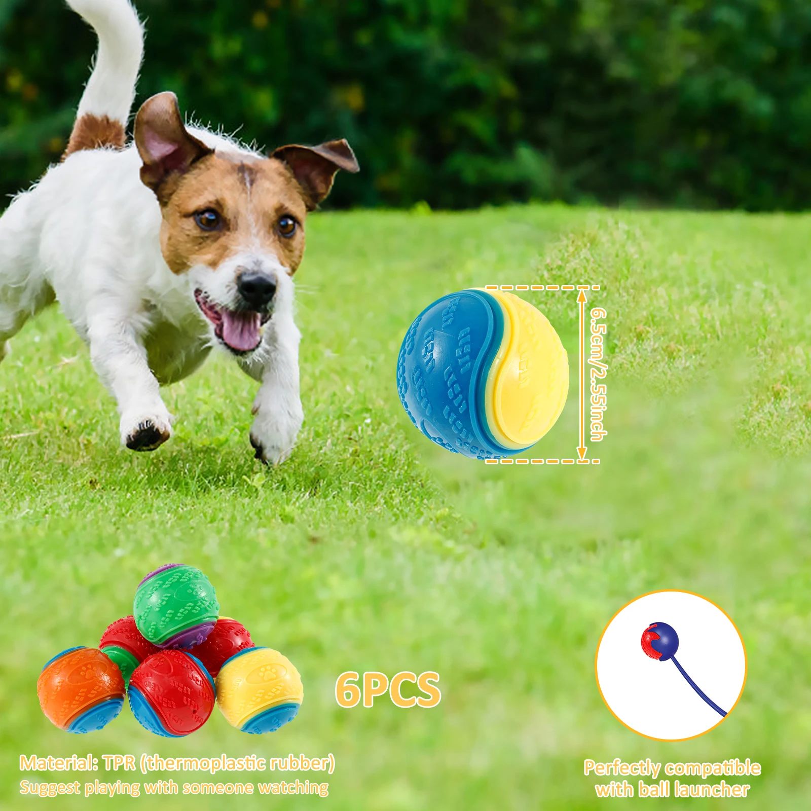 6Pcs Squeaky Balls Toys Dogs Interactive Toys TPR Dog Chew Toy for Dog Pet Teeth Cleaning Bite Resistance  Pet Supplies