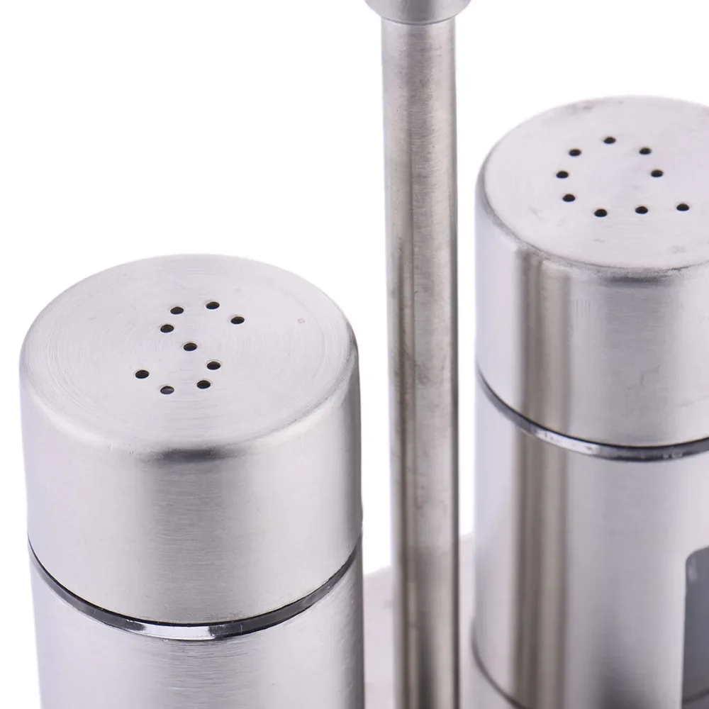 Castor Stainless Steel Salt Pepper Shaker Set Odor-Free Spice With Stand Condiment Box Cooking Seasoning Bottle Kitchen Tools