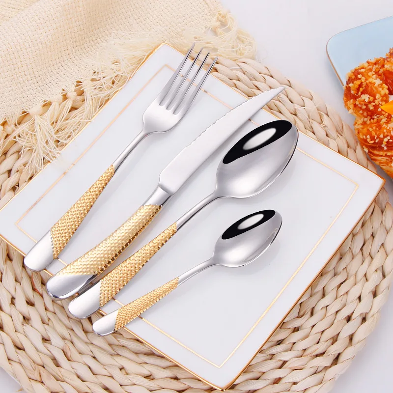 Fashion Golden Dinnerware Set 18/10 Stainless Steel Dinner Knife Fork Cutlery Set Service Silverware Flatware Drop Shipping