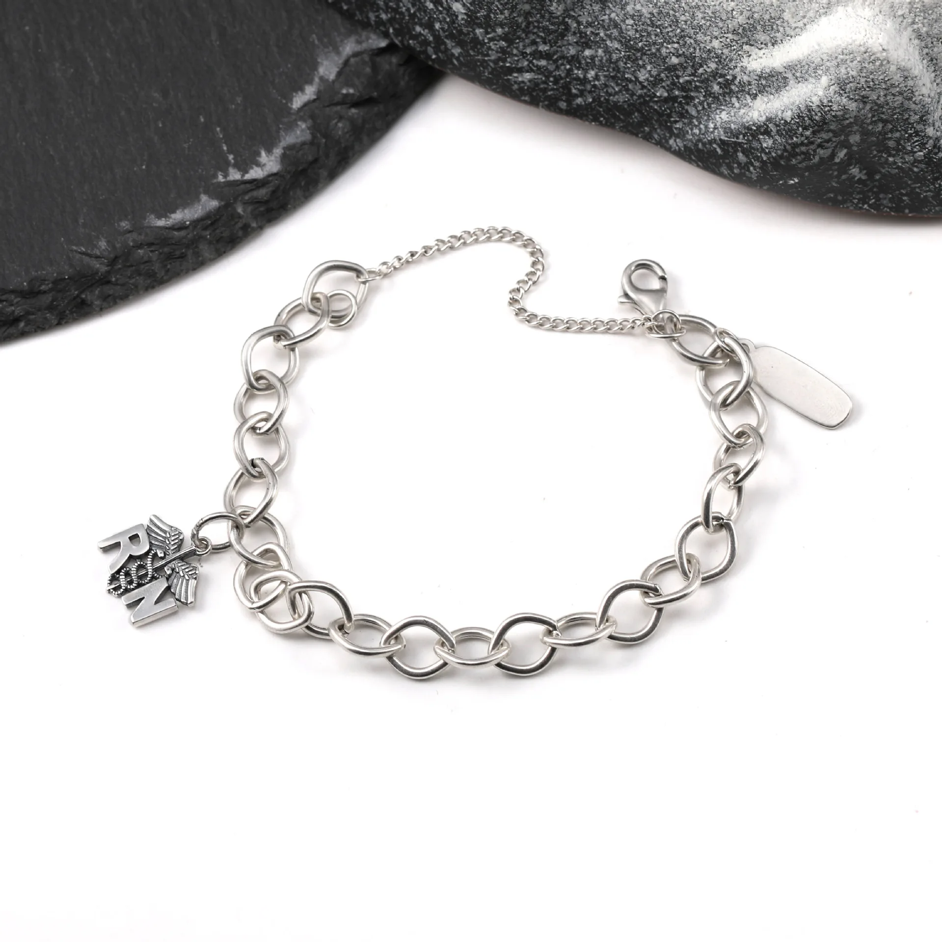 S925 Silver Vintage Oxidized Charm Bracelet RN Nurse Forever Yours Star Christmas Tree Pendant Jewelry Gift for Women