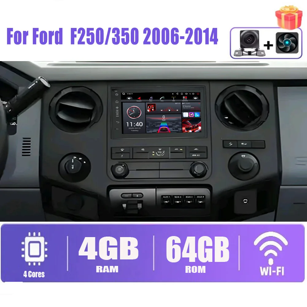 

7" 4+64GB For Ford F250/350 2006-2014 Car Stereo Radio Wireless Carplay Android Auto Head Unit FM BT GPS Canbus Navigation