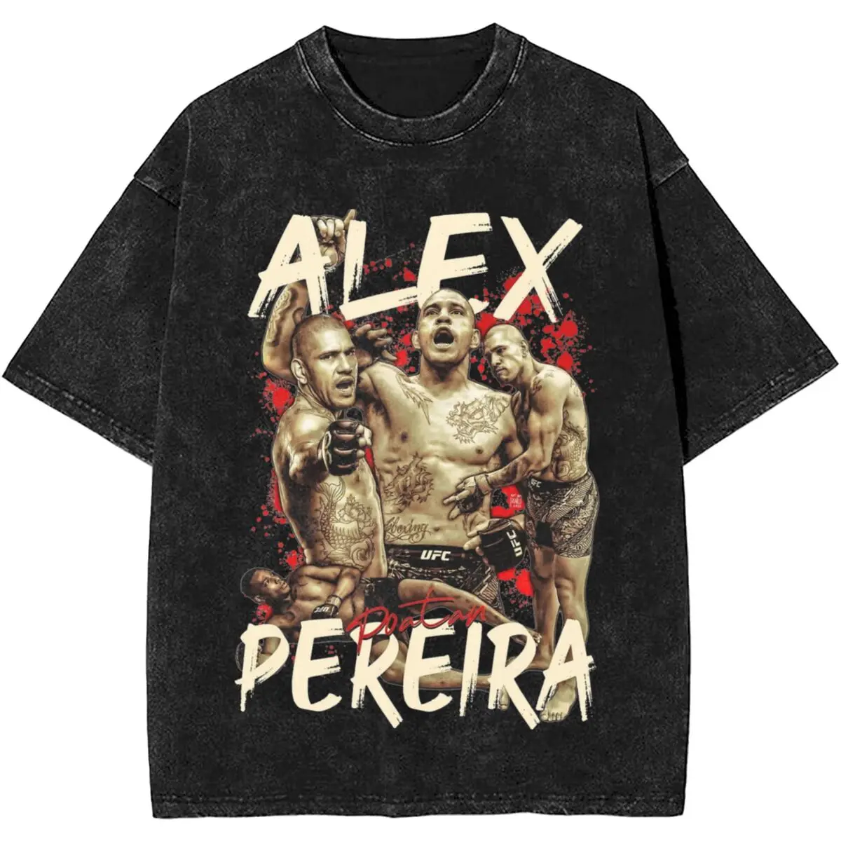 Alex Pereira Poatan Boxing Boxer Washed T Shirts Streetwear Hip Hop Casual T-Shirt Tees Tops for Men Women Cotton Streetwear