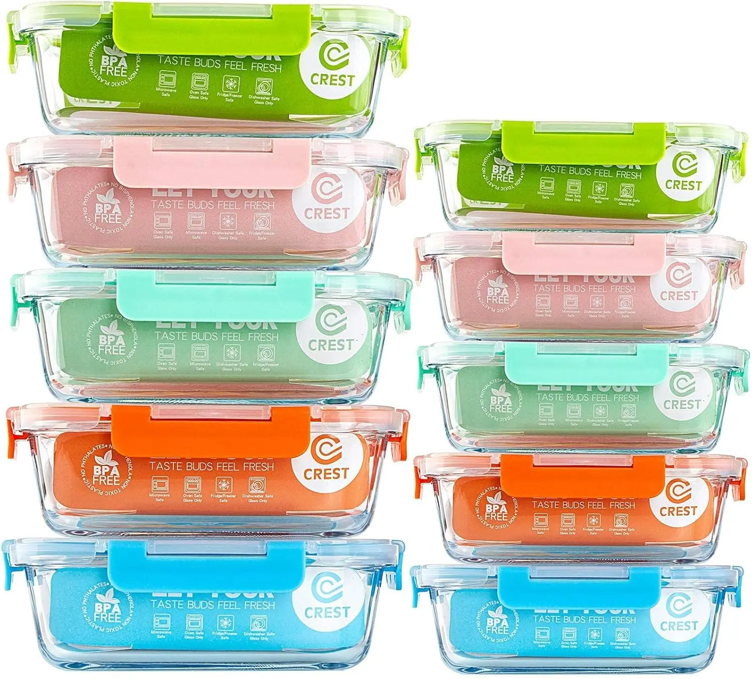 

10-Pack Glass Food Storage Containers with Lids, Airtight Meal Prep Boxes for Kitchen, Oven & Microwave Safe