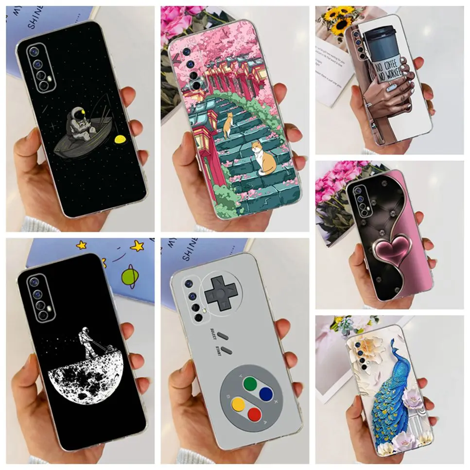 For Realme 7 RMX2155 Case Cute Cat Cartoon Astronaut TPU Soft Silicone Clear Cover For Oppo Realme 7 realme7 Phone Case Funda