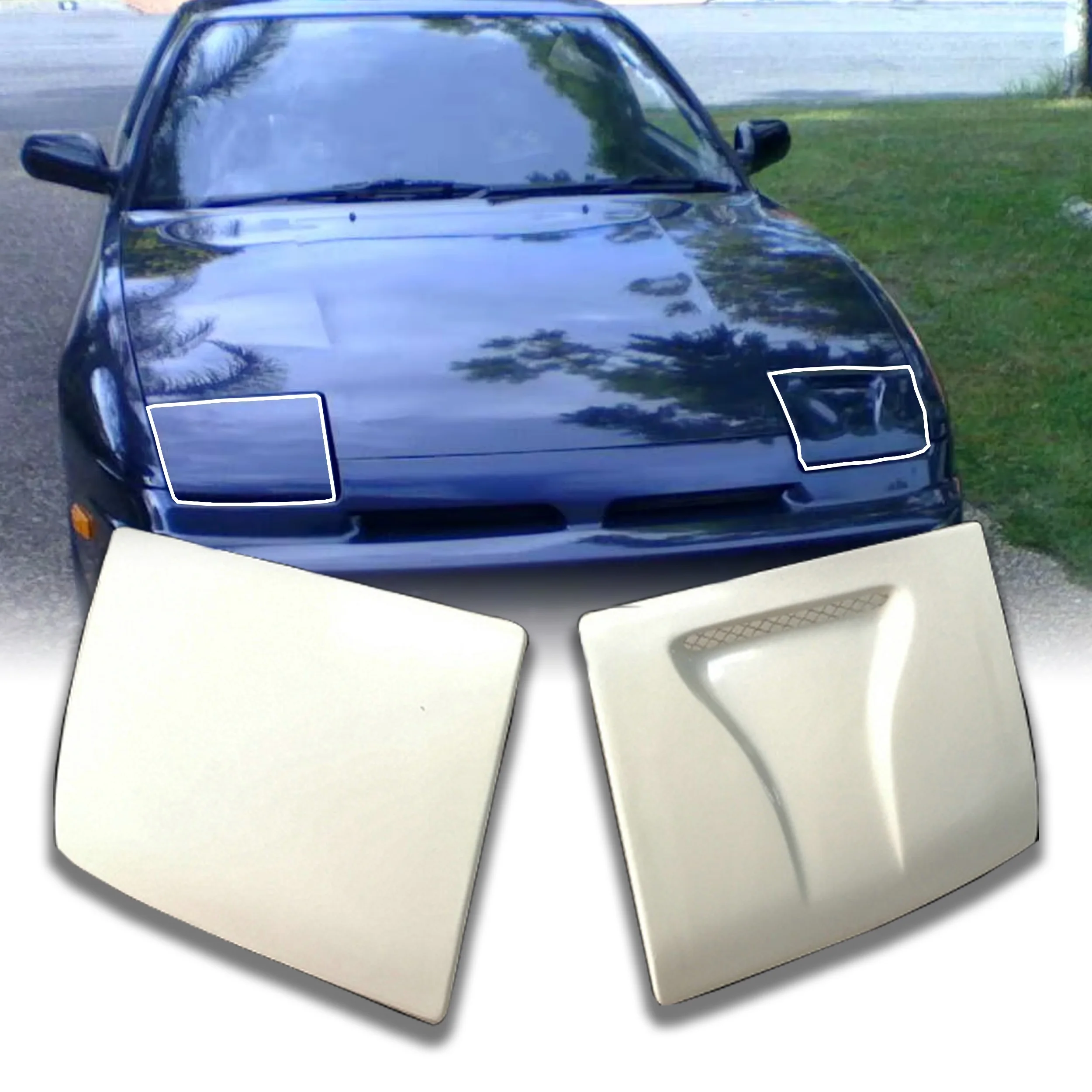 

Автомобильные детали из стекловолокна для Nissan 180SX Крышки передних фар в стиле Naca