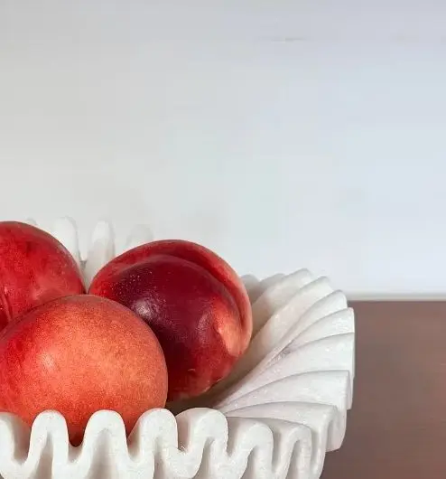 

Modern Luxury Natural Marble Fruit Bowl Decorative Art Ornament for Living Room & Model Room Storage Decor