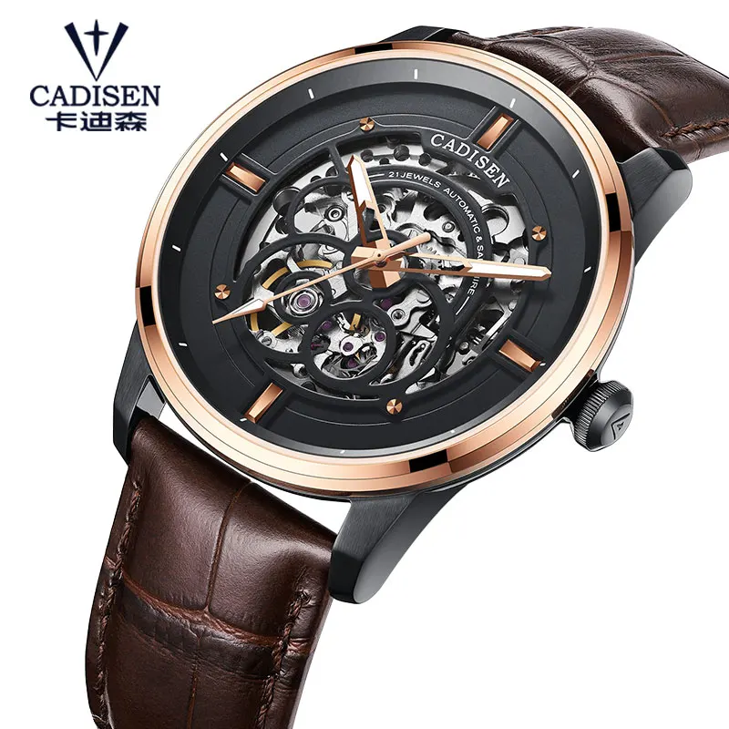 CADISEN Watch Men Japan MIYOTA 8N24 Automatic Mechanical Luxury Men Watches Sapphire Skeleton hollowing out Clock C8161G