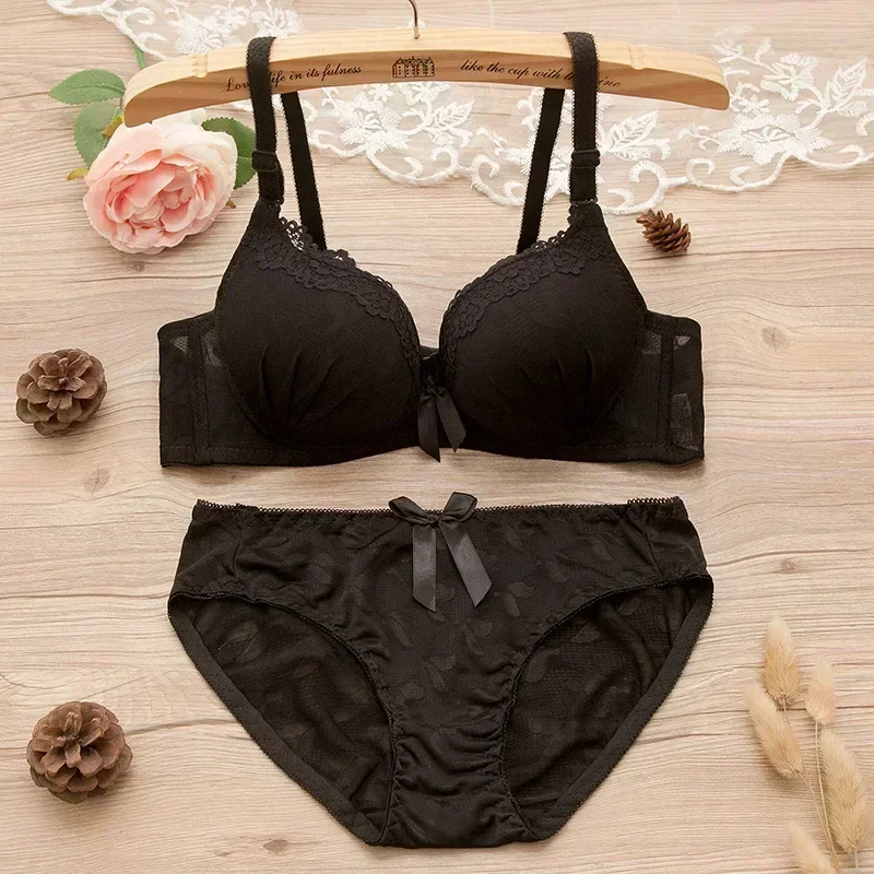 

2 Pieces Sexy Push Up Bra Sets Padded Intimates Lace Thongs Underwear For Women Lingerie Female Underwear Bra Sets