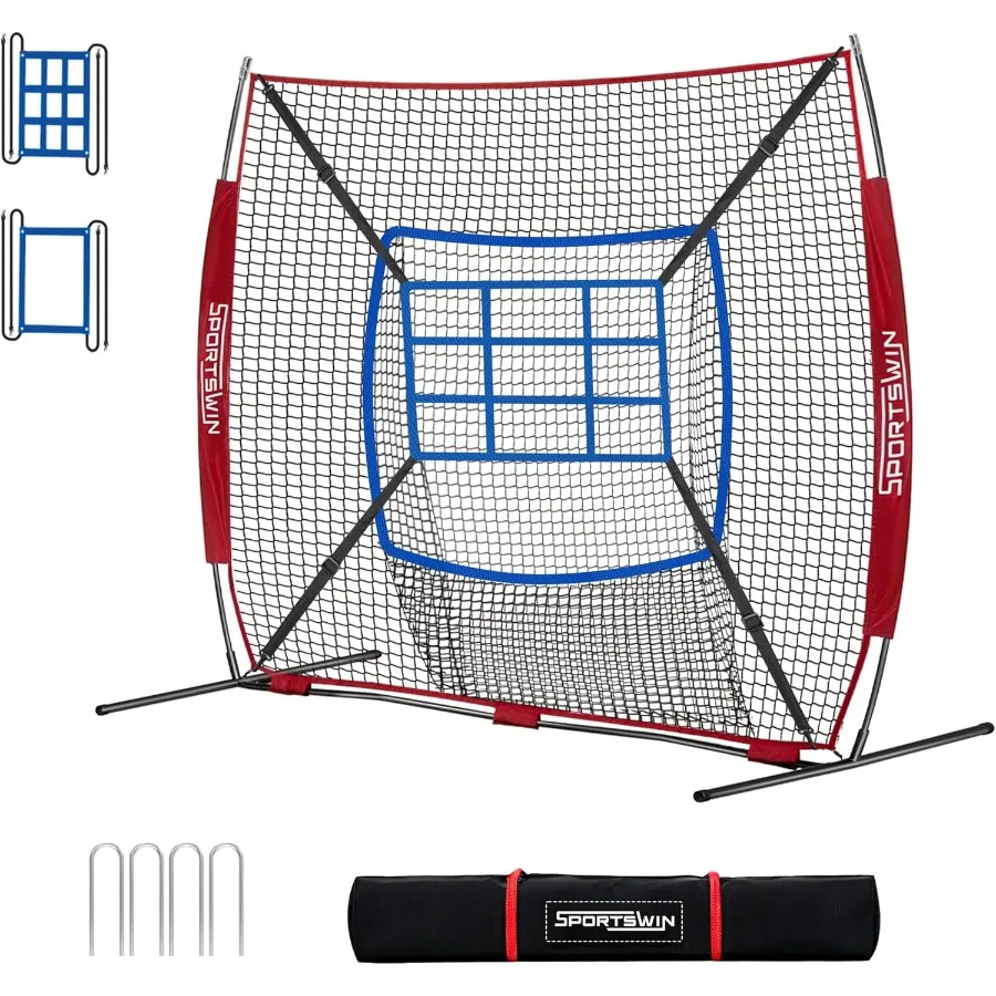 7x7 FT Baseball Net for Batting Pitching Hitting Baseball Pitching Net Softball Net with Batting Tee Strike Zone Baseball Train