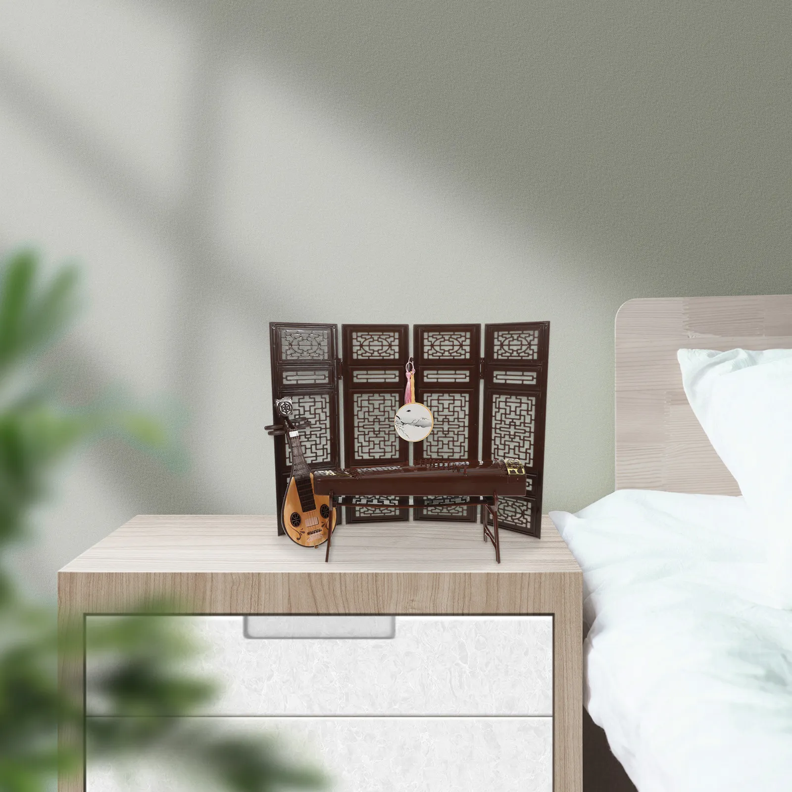 

Набор из 4 миниатюрных китайских ретро-моделей мебели: гучжэн, пипа, веер, декор для дома и офиса, реквизит для фотосессий